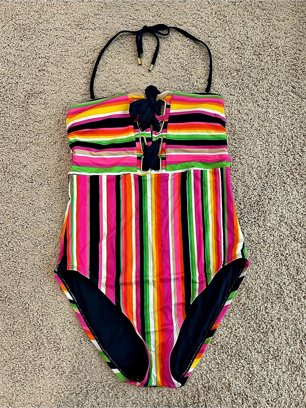Trina Turk Multicolor Stripe Halter Lace-Up One-Piece Swimsuit Striped One-Piece